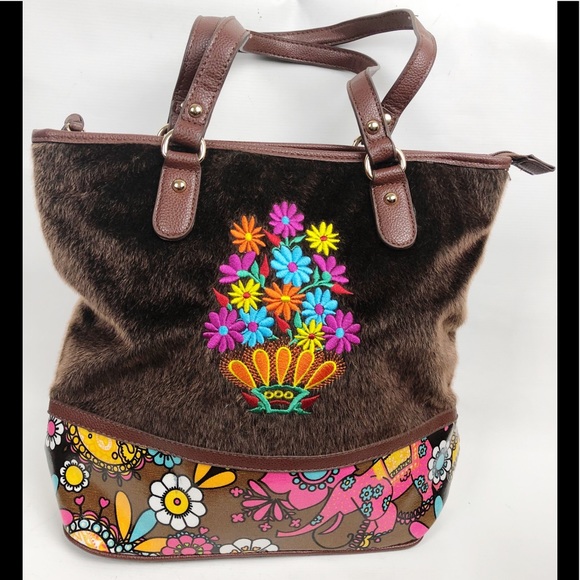 unbranded Handbags - Floral Faux Fur Purse NWOT